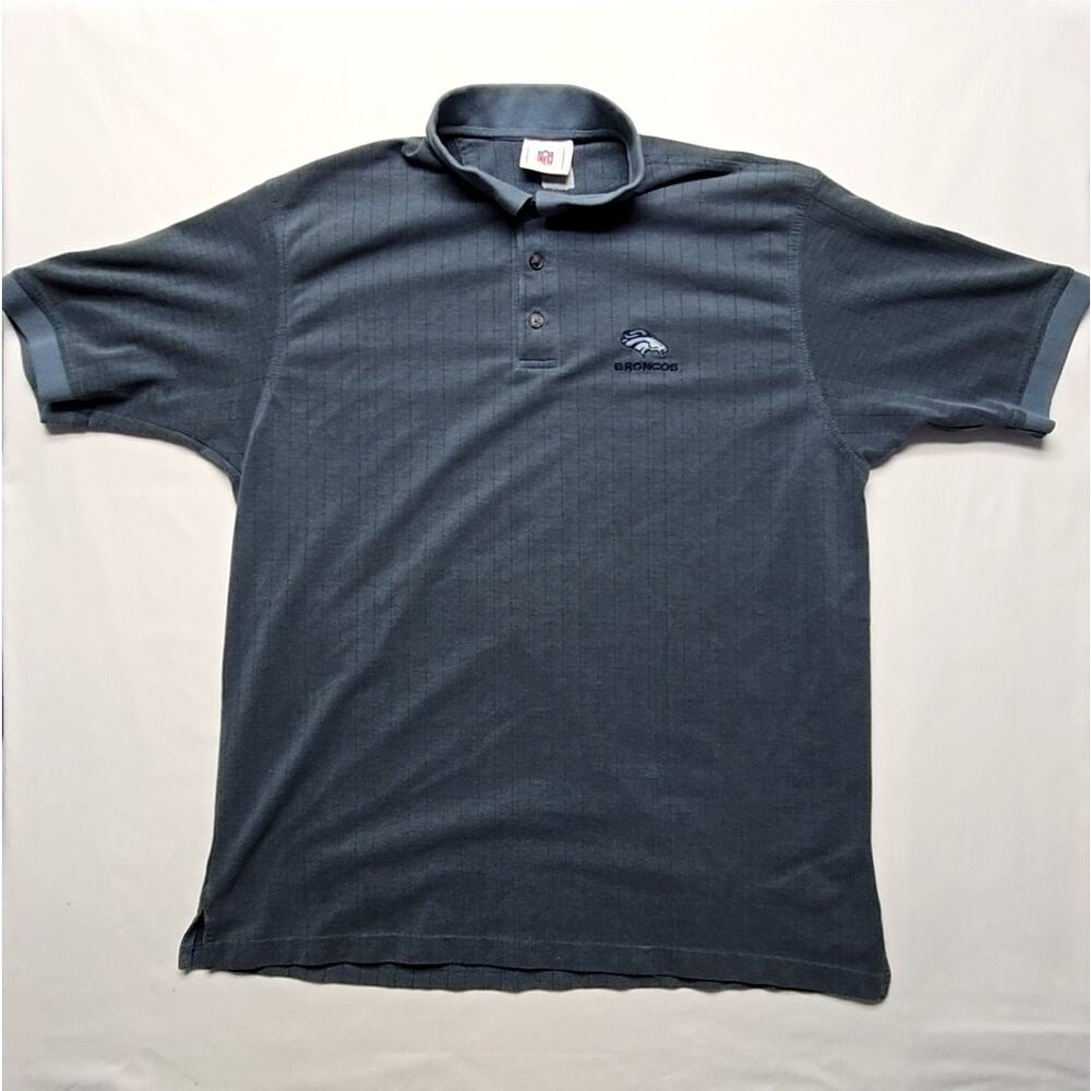 Vintage Denver Broncos Polo NFL Embroidered Logo Blue Short Sleeve Mens XL Shirt